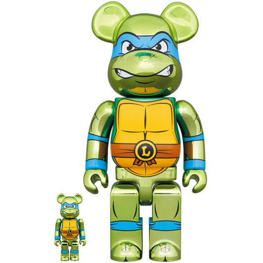 400% en 100% Bearbrick set  Leonardo Chrome Teenage Mutant Ninja Turtles, voorkant foto